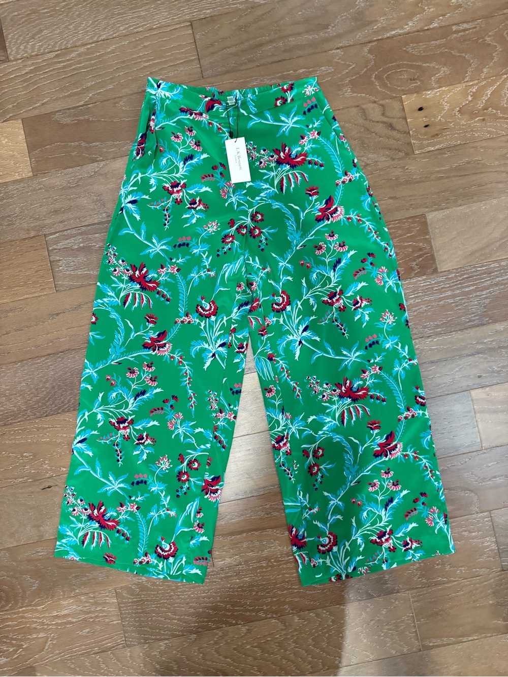LK Bennett TR Montana Green Floral Wide-Leg  Silk Trousers